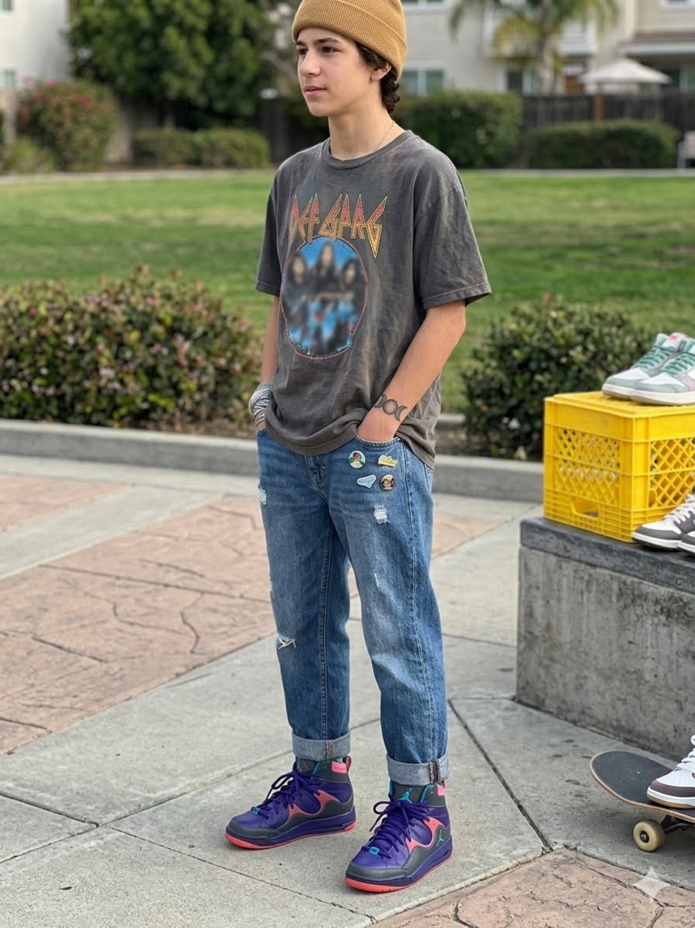 Jordan Kids unisex High-Top Sneakers in Purple with Teal Accents